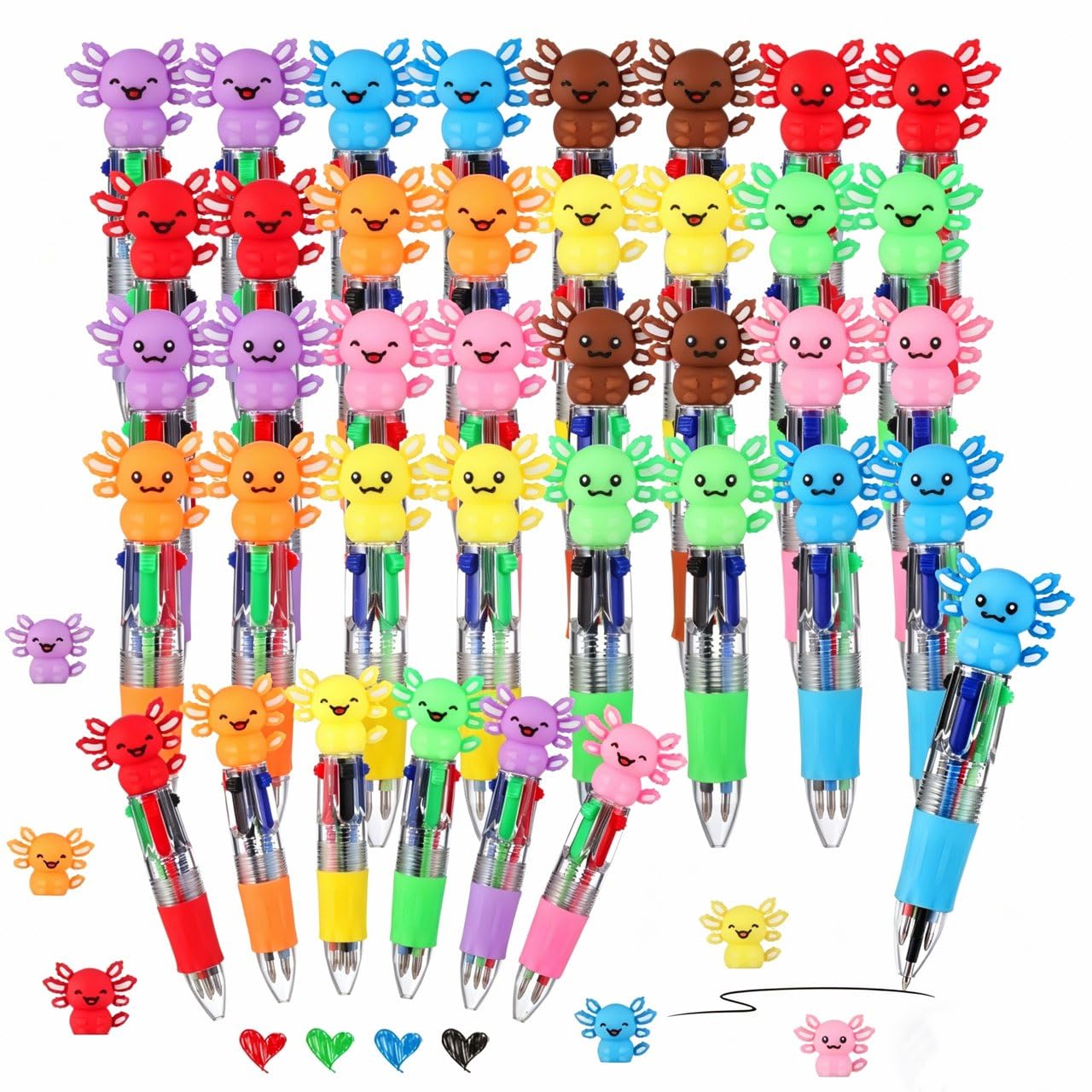 BESARME 48 Pcs Axolotl Pens for Students, 4-in-1 Cute Pen Gifts