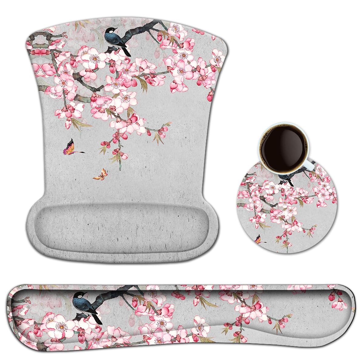 Ergonomic Keyboard Mouse Pad Set with Wrist Rest Support, Memory Foam Hand Rest Wrist Cushion Set