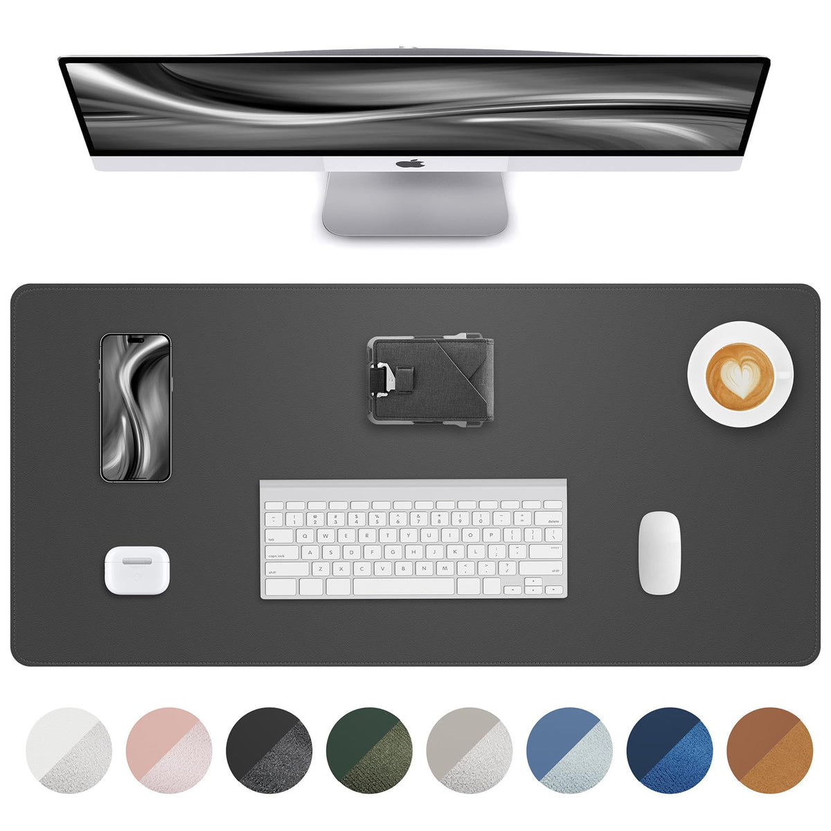 Leather Desk Pad Protector, Large Mouse Pad and Non-Slip Desk Cover, Waterproof PU Leather Blotter