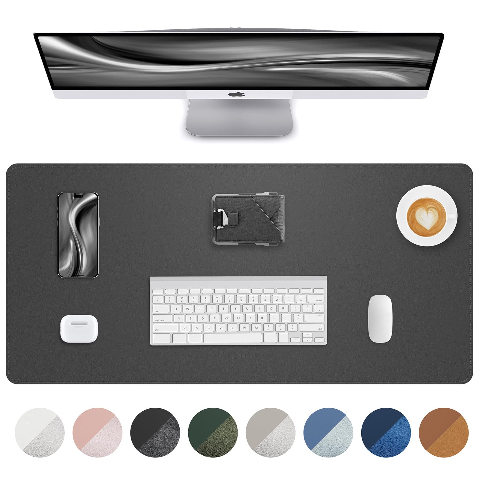 Leather Desk Pad Protector, Large Mouse Pad and Non-Slip Desk Cover, Waterproof PU Leather Blotter