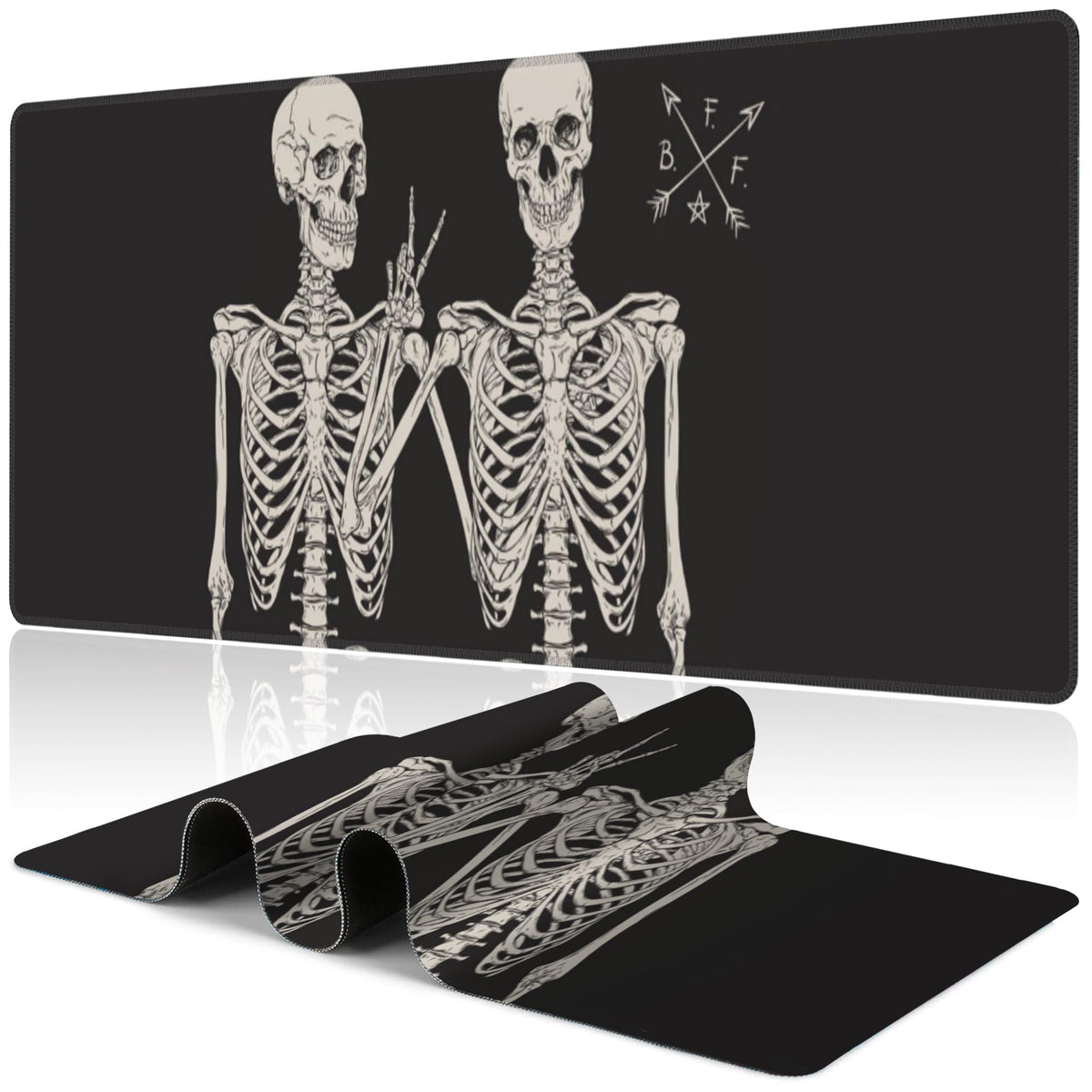 Human Skeletons Best Friends Desk Mat,Large Gothic Human Skeleton Gaming Keyboard Mouse