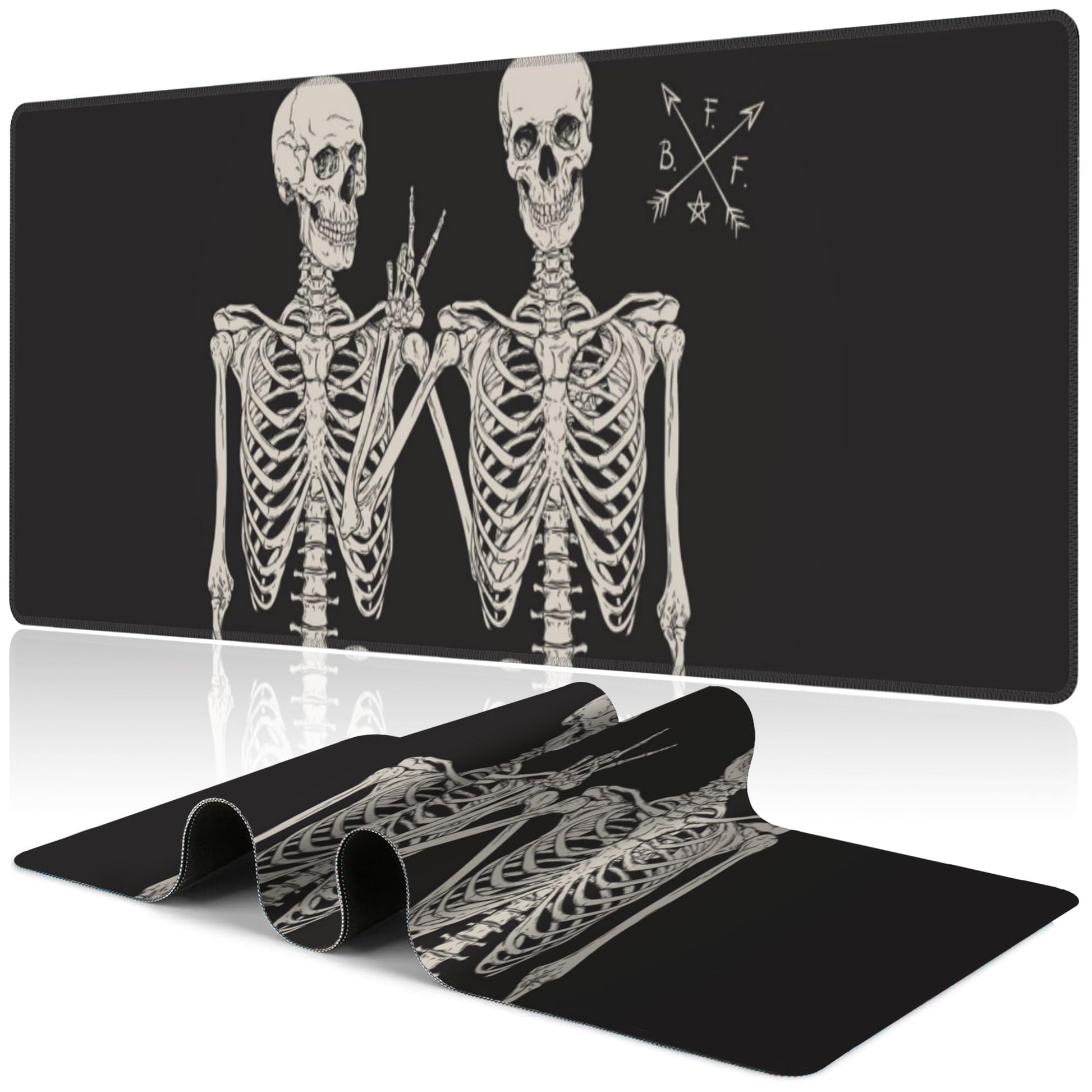 Human Skeletons Best Friends Desk Mat,Large Gothic Human Skeleton Gaming Keyboard Mouse