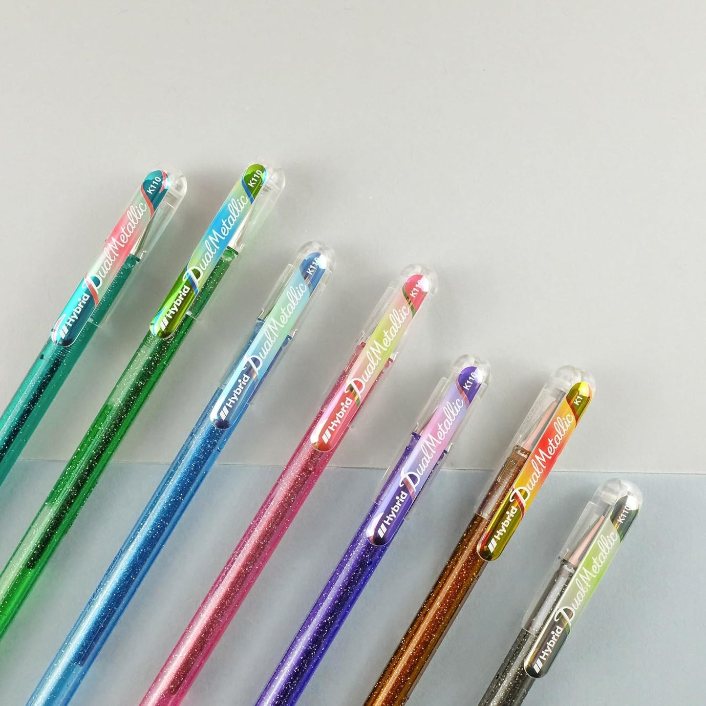 Pentel Hybrid Dual Metallic K110 Pack of 7 Pastel Gel Ink Rollerball Pens