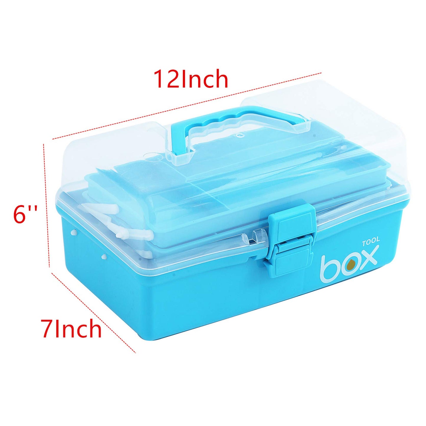 Sunxenze 12'' Three-Layer Clear Plastic Craft Storage Box, Tool Box/Sewing Box Organizer, Art