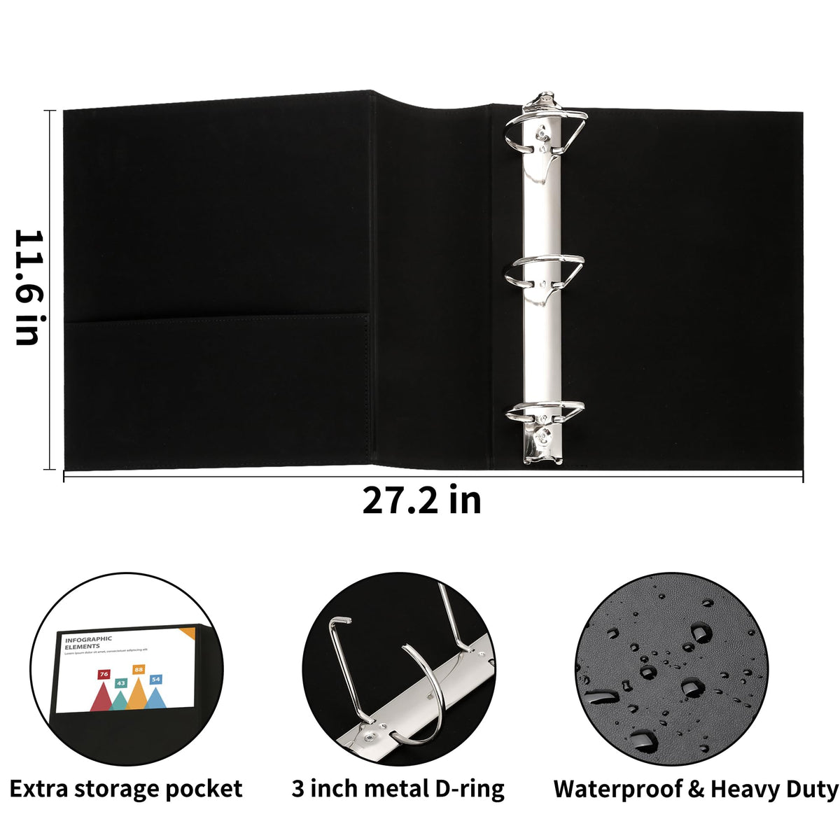 LETVPVOW 2 Pcs Vintage Hardback 3 Ring Binder 3 Inch, Professional Leather Binder 3 Ring, Three