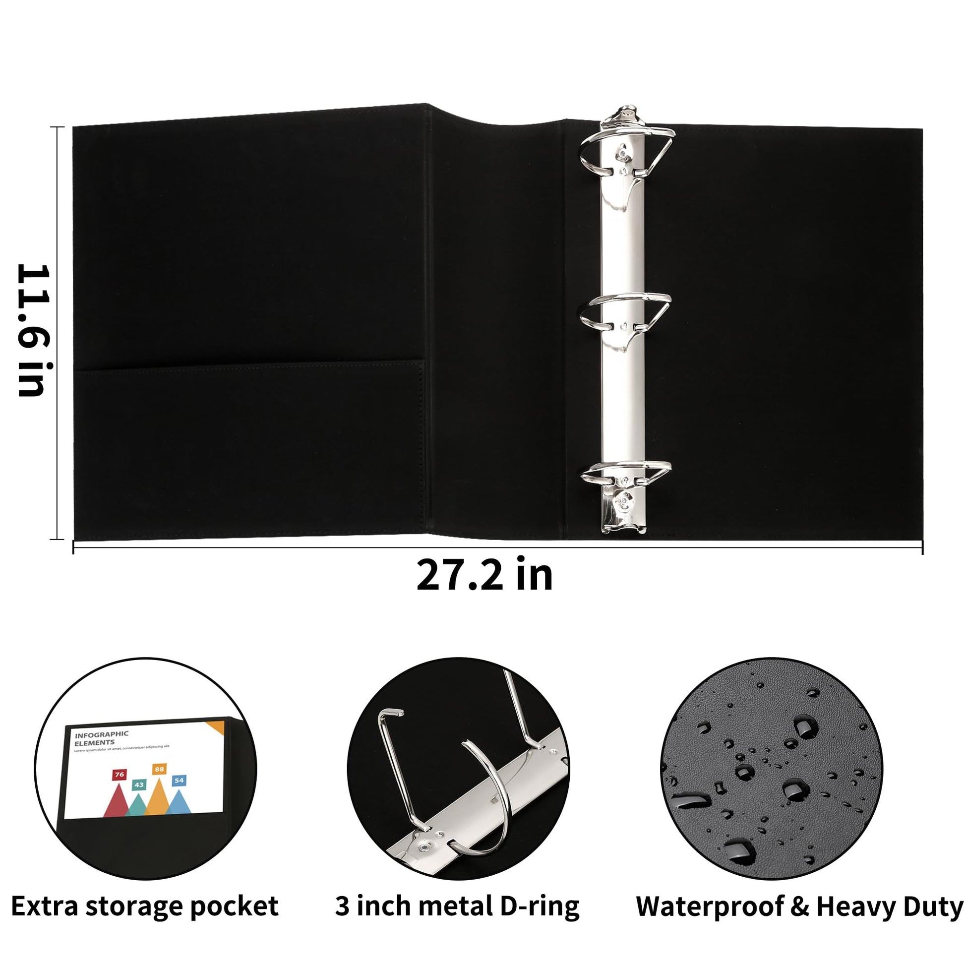 LETVPVOW 2 Pcs Vintage Hardback 3 Ring Binder 3 Inch, Professional Leather Binder 3 Ring, Three