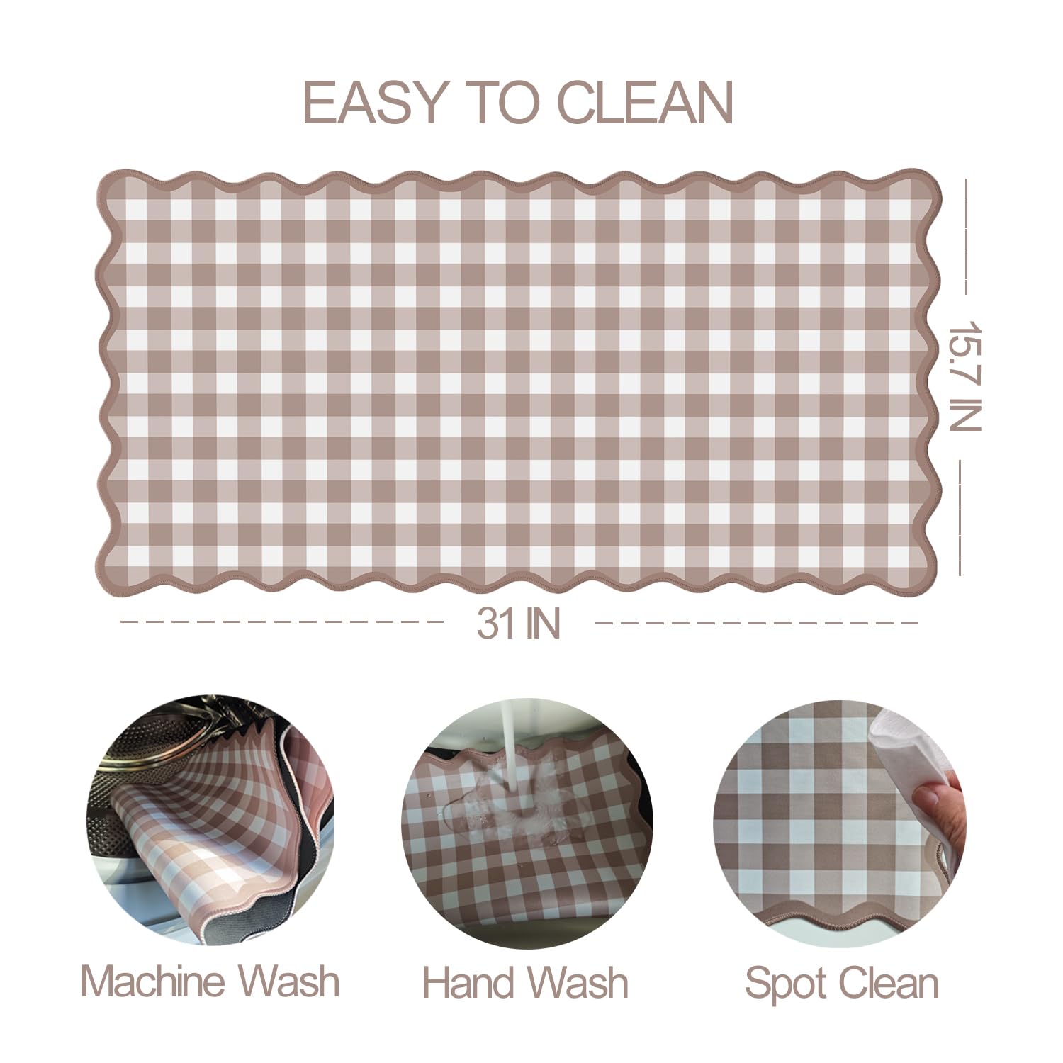ohisxiacy Scalloped‌ Checkered Desk Mat Cute Brown Gingham XXL Large Gaming Mouse Pad Farmhouse