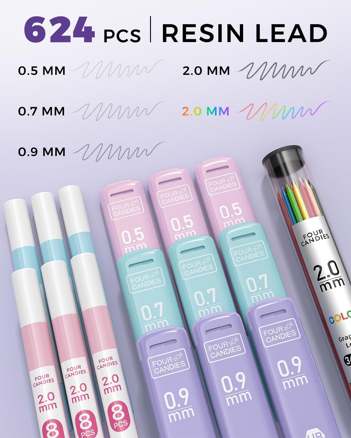 Four Candies 36PCS Mechanical Pencil Set with 624 Lead Refills (Cream)