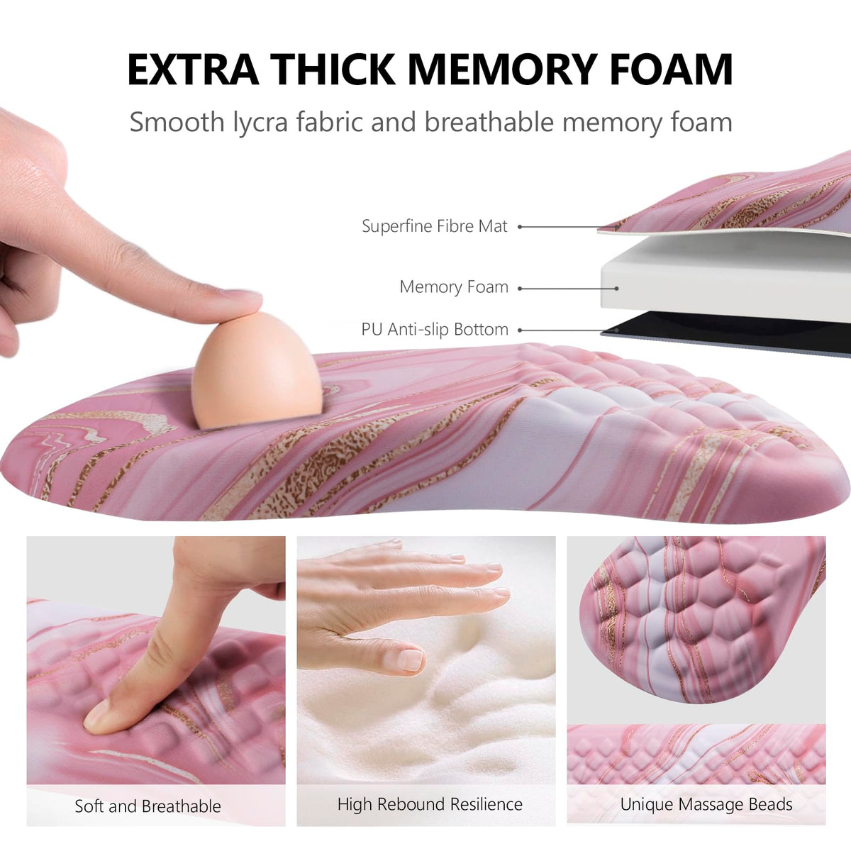 Mouse Pad Wrist Support, Laokiiy 2 in1 Keyboard Wrist Rest+ Ergonomic Mouse Pad, Non-Slip Wrist