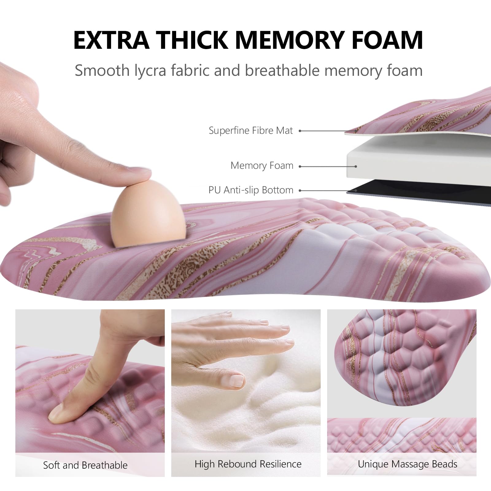 Mouse Pad Wrist Support, Laokiiy 2 in1 Keyboard Wrist Rest+ Ergonomic Mouse Pad, Non-Slip Wrist