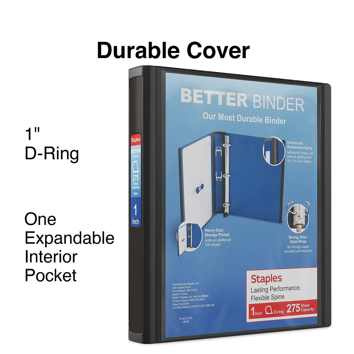Staples Better Binder, 1 Inch D-Ring, Black, 275 Sheets, 3-Pack
