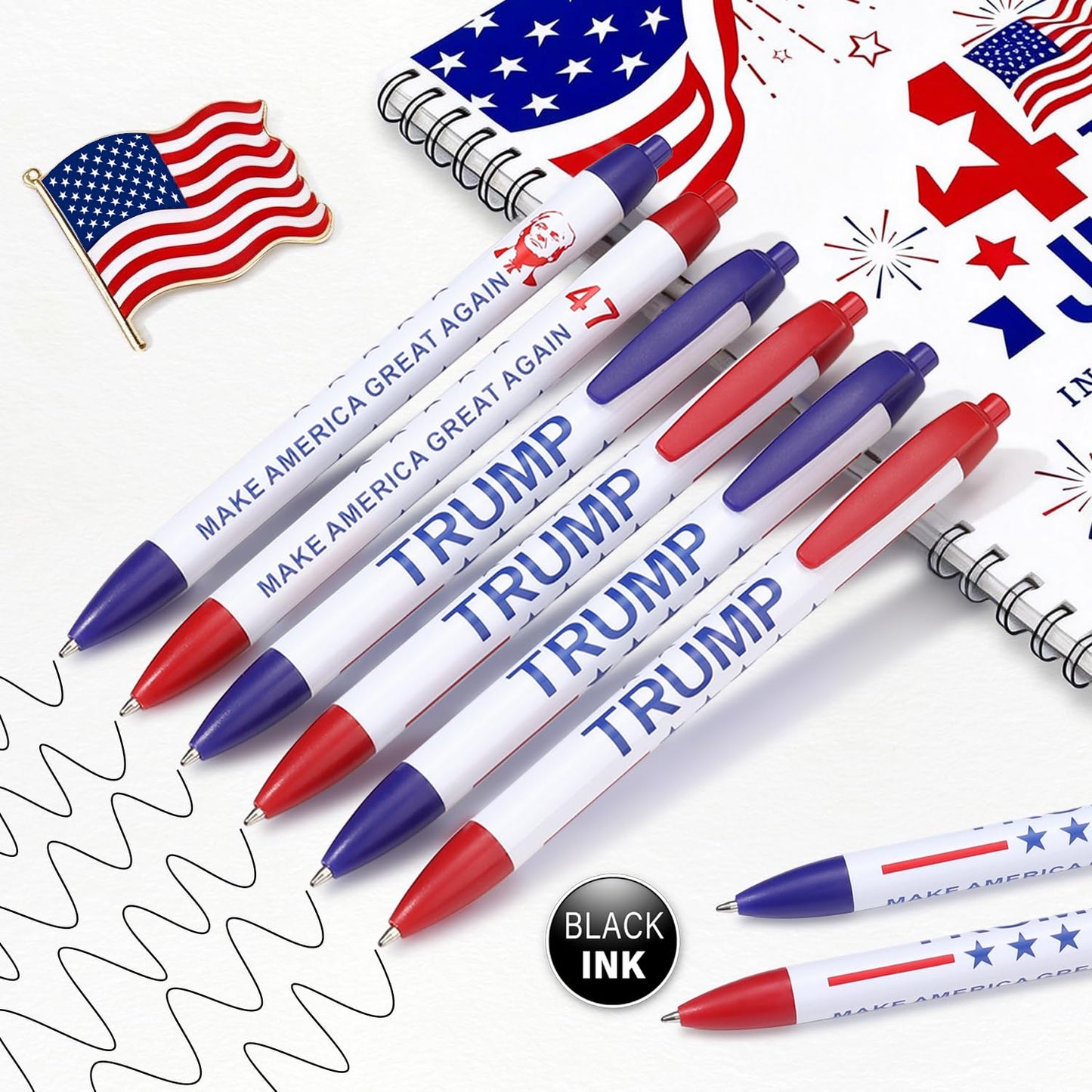 Trump Pens Bulk, 50 Pack Patriotic Ballpoint Pens Black Ink with “TRUMP” and “MAKE AMERICA GREAT