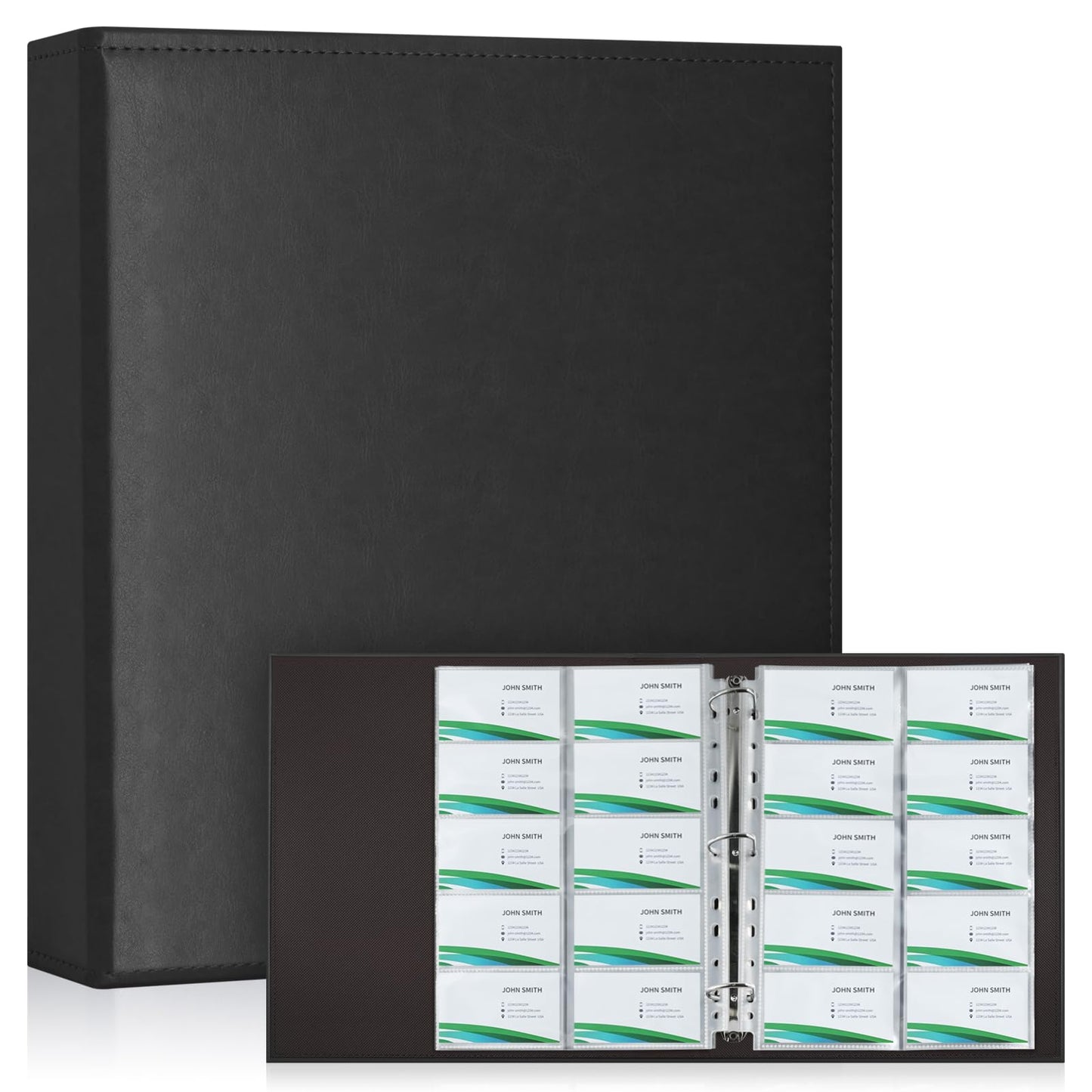 BYSTER A4 Business Card Binder, PU Leather Organizer with 30 Pack Sleeves (600 Pockets), Business