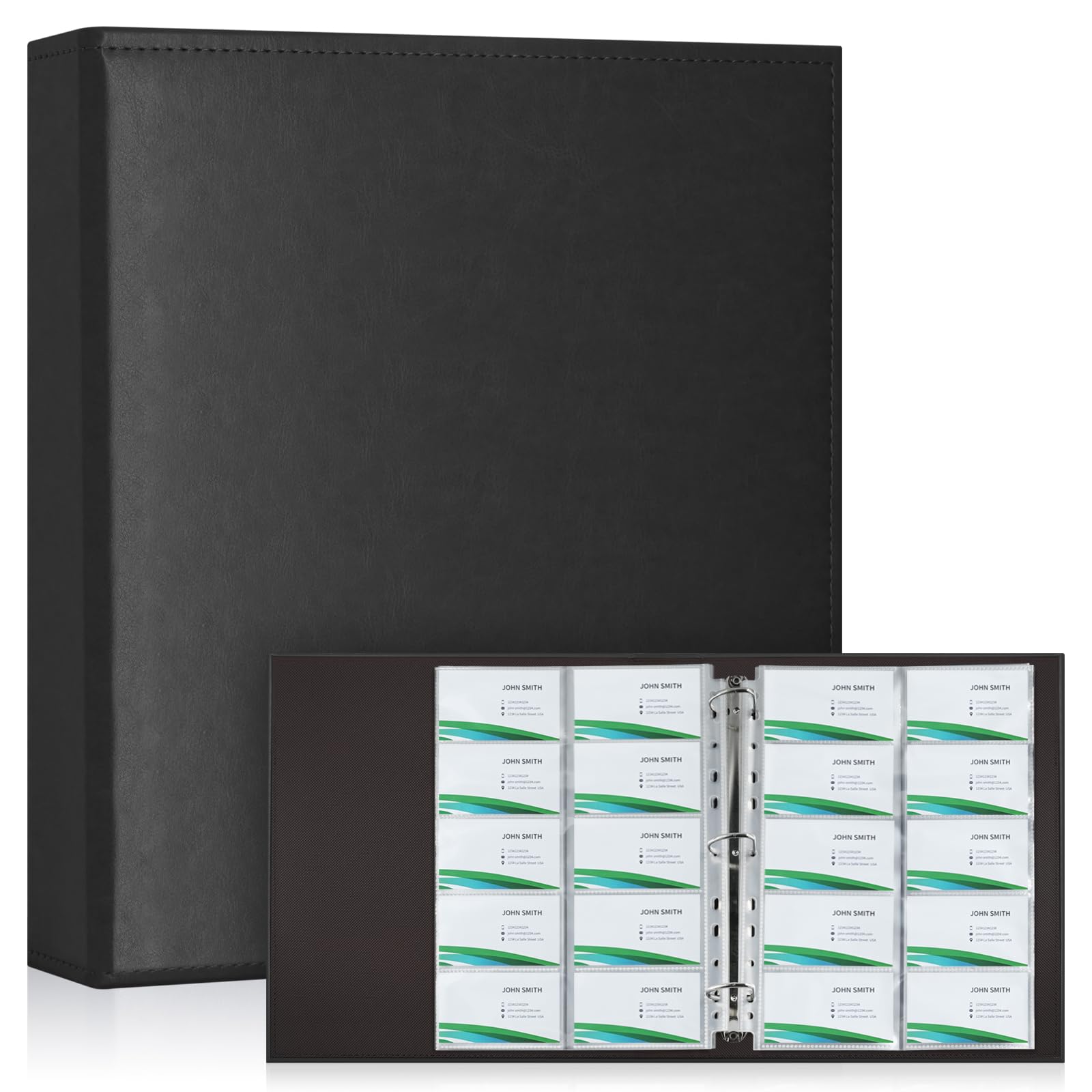 BYSTER A4 Business Card Binder, PU Leather Organizer with 30 Pack Sleeves (600 Pockets), Business