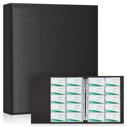 BYSTER A4 Business Card Binder, PU Leather Organizer with 30 Pack Sleeves (600 Pockets), Business