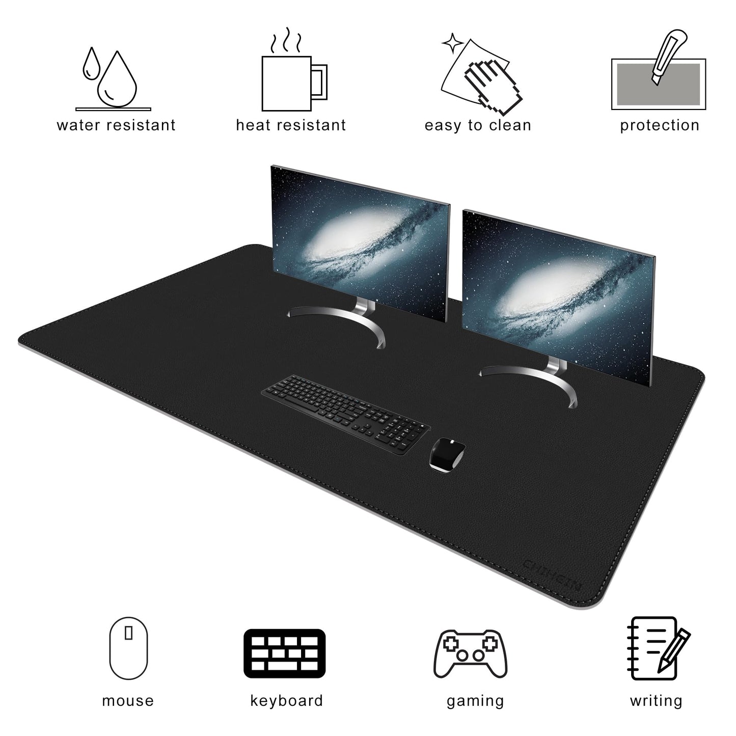 Chihein 55" x 28" 4XL PU Leather Desk Mat (Black/Gray), Huge Mouse Pad, Double-Sided Use Desk