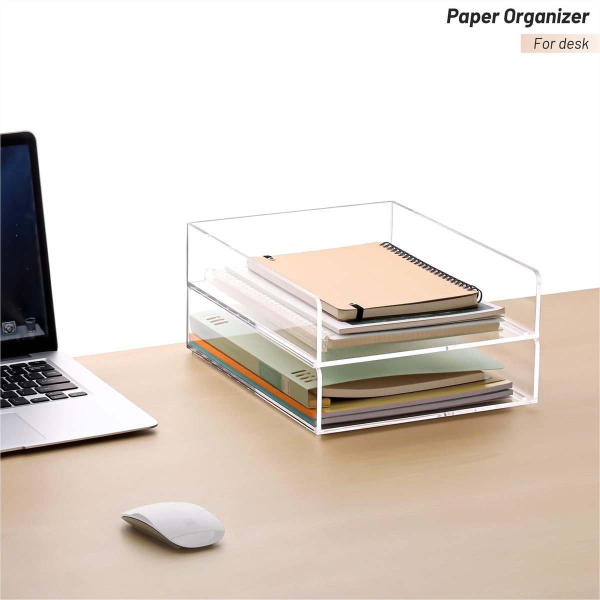 HeZone Paper Organizer Letter Tray, Clear Acrylic Paper Tray, School Teacher Office Supplies
