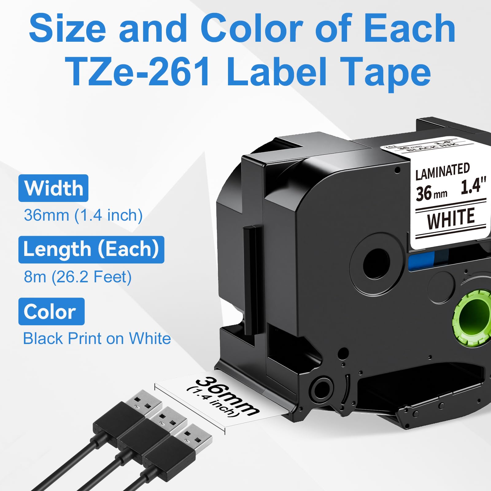 36mm Label Tape TZe-261 Replacement for Brother P Touch TZe TZ Tape 1.4''
