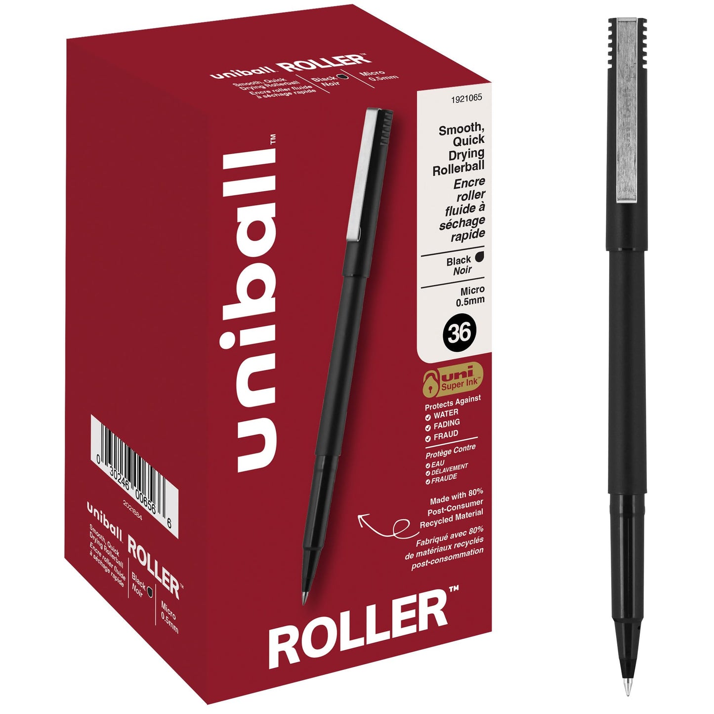 uniball™ Roller Rollerball Pens, Micro Point (0.5mm), Black, 36 Pack
