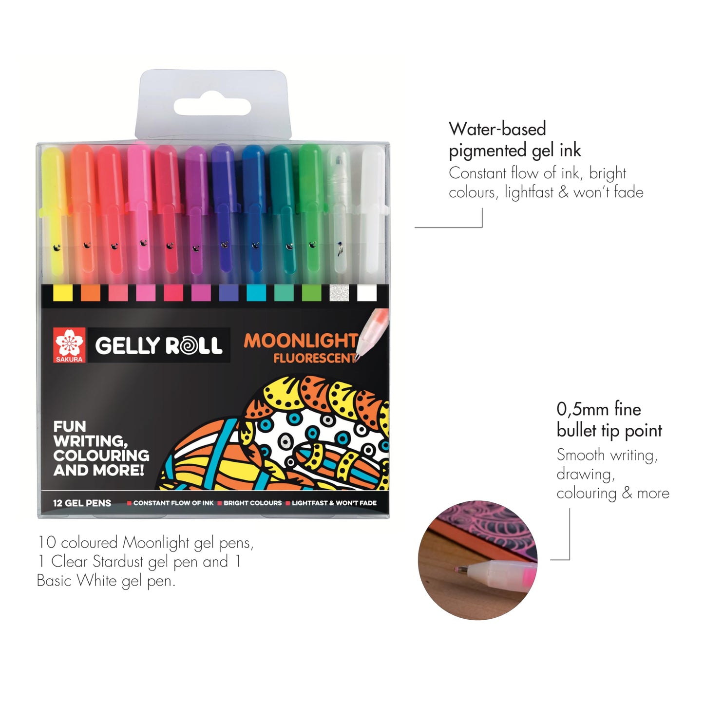 SAKURA - Gelly Roll - Moonlight Flourescent - Set of 12, multi