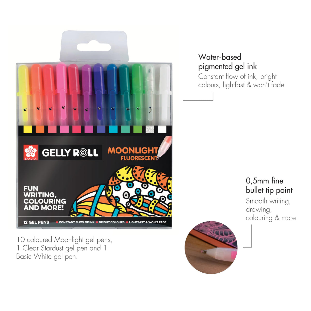 SAKURA - Gelly Roll - Moonlight Flourescent - Set of 12, multi