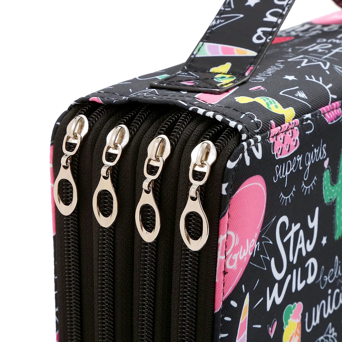 Lbxgap 200 Slots Pencil Case 4-Layer Zipped Holder w/Handle