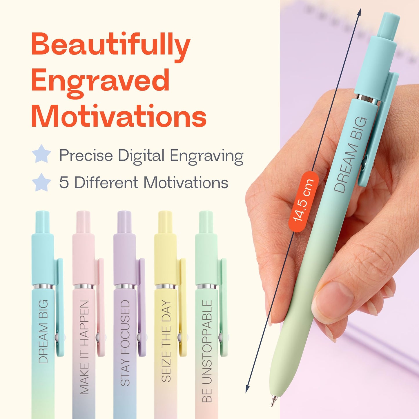 BETTER TOGETHER Achievers Inspirational Gel Pens for Women, 5 Pack Gradient 0.5mm Fine Point, Quick