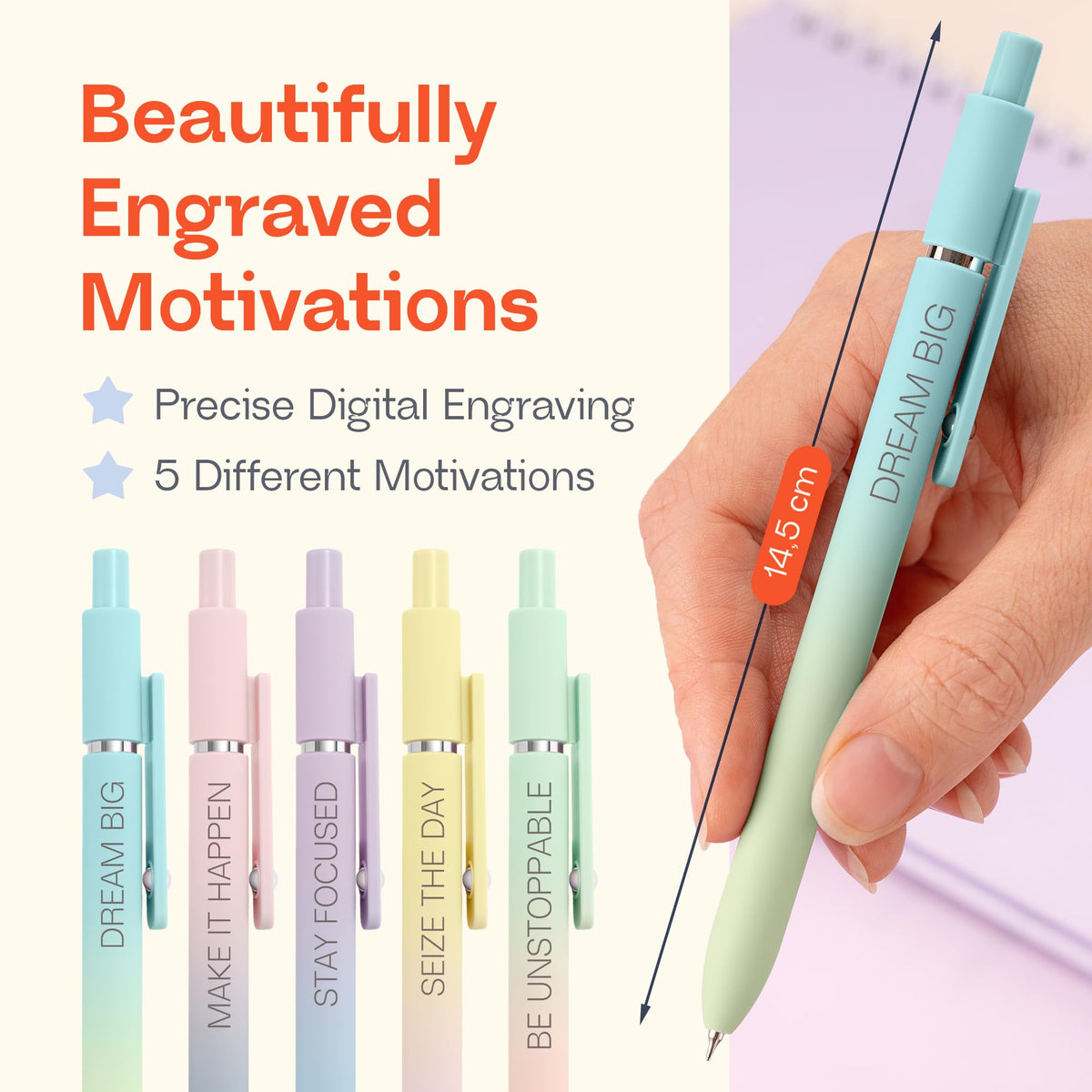 BETTER TOGETHER Achievers Inspirational Gel Pens for Women, 5 Pack Gradient 0.5mm Fine Point, Quick