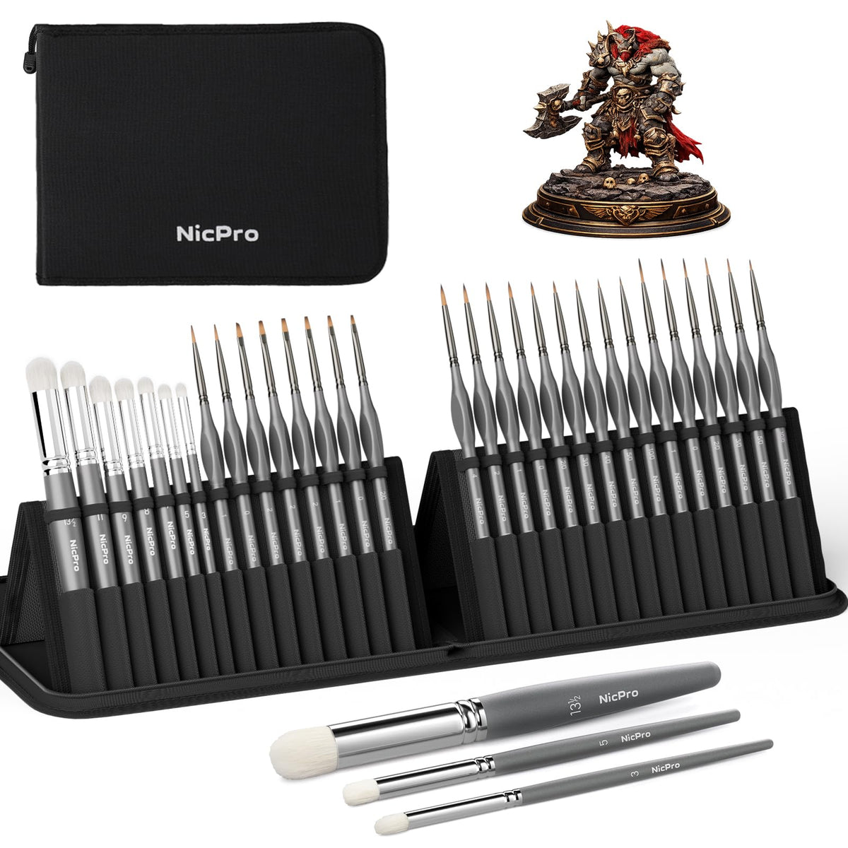 Nicpro 30 PCS Miniature Paint Brushes & Dry Brush, Model Paint Brush Set