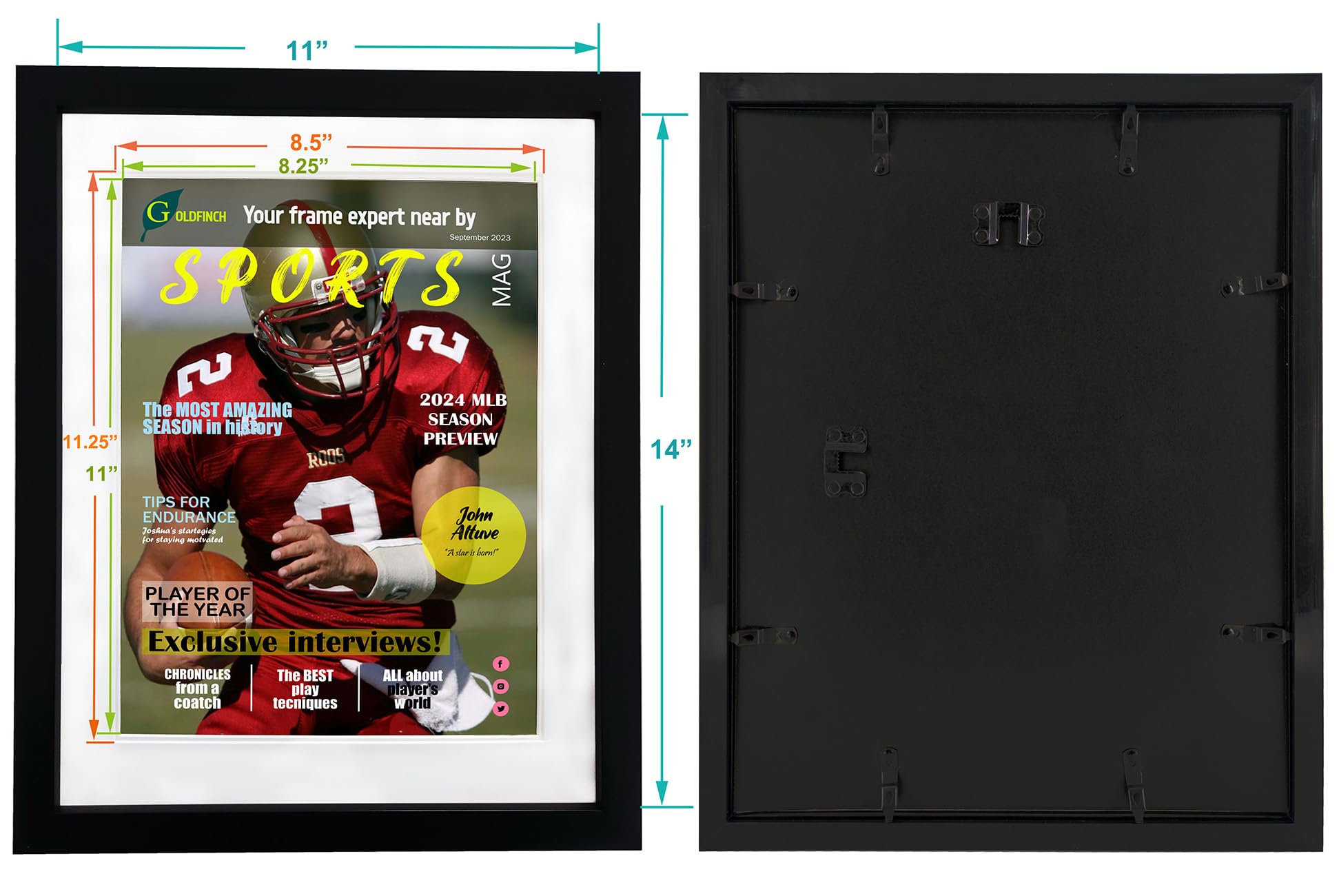 Goldfinch 4 Pack Sports Magazine Frame, Fits 8.5x11.25 & 8.25x11,White Mats