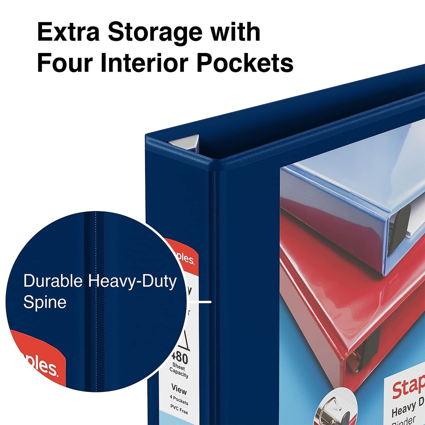 Staples Heavy-Duty 2-Inch D-Ring View Binder, Blue, Reinforced Spine