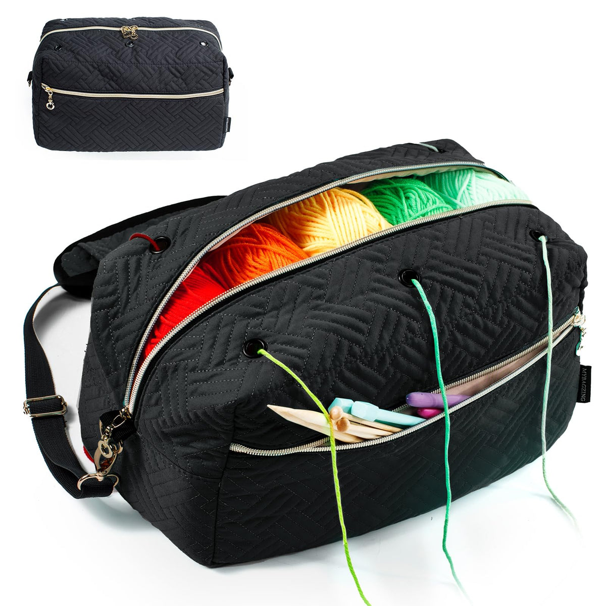 MYBAGZING Crochet Bag Organizer,Knitting Bag for Yarn Storage&Crochet Hooks