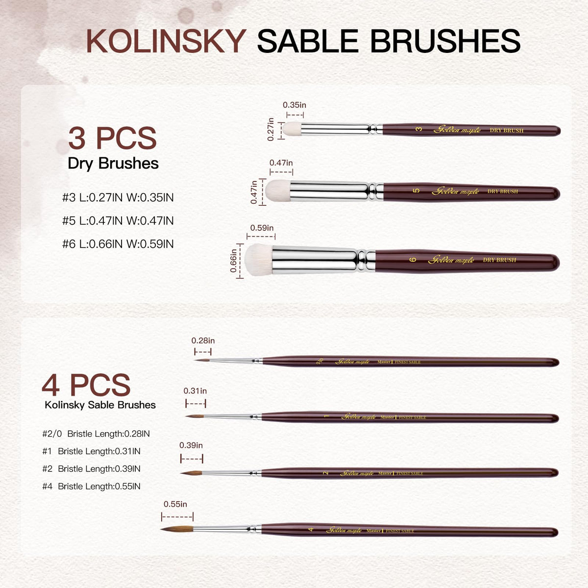 Kolinsky Sable Miniature Brushes Drybrushes for Miniature Set 7 pcs Paint Brushes for Miniature Oil