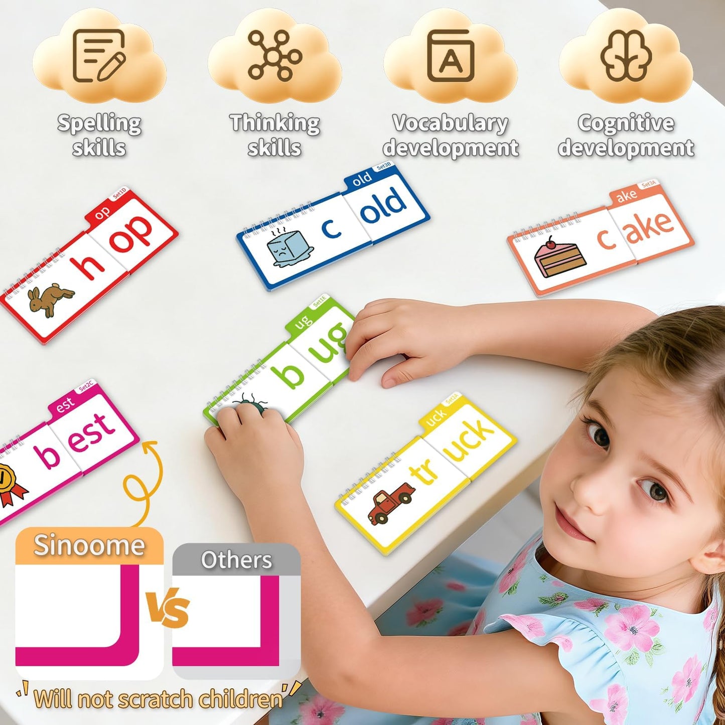 Sinoome Phonics Flash Cards & Word Family Build Book Fun Kids Flip Books