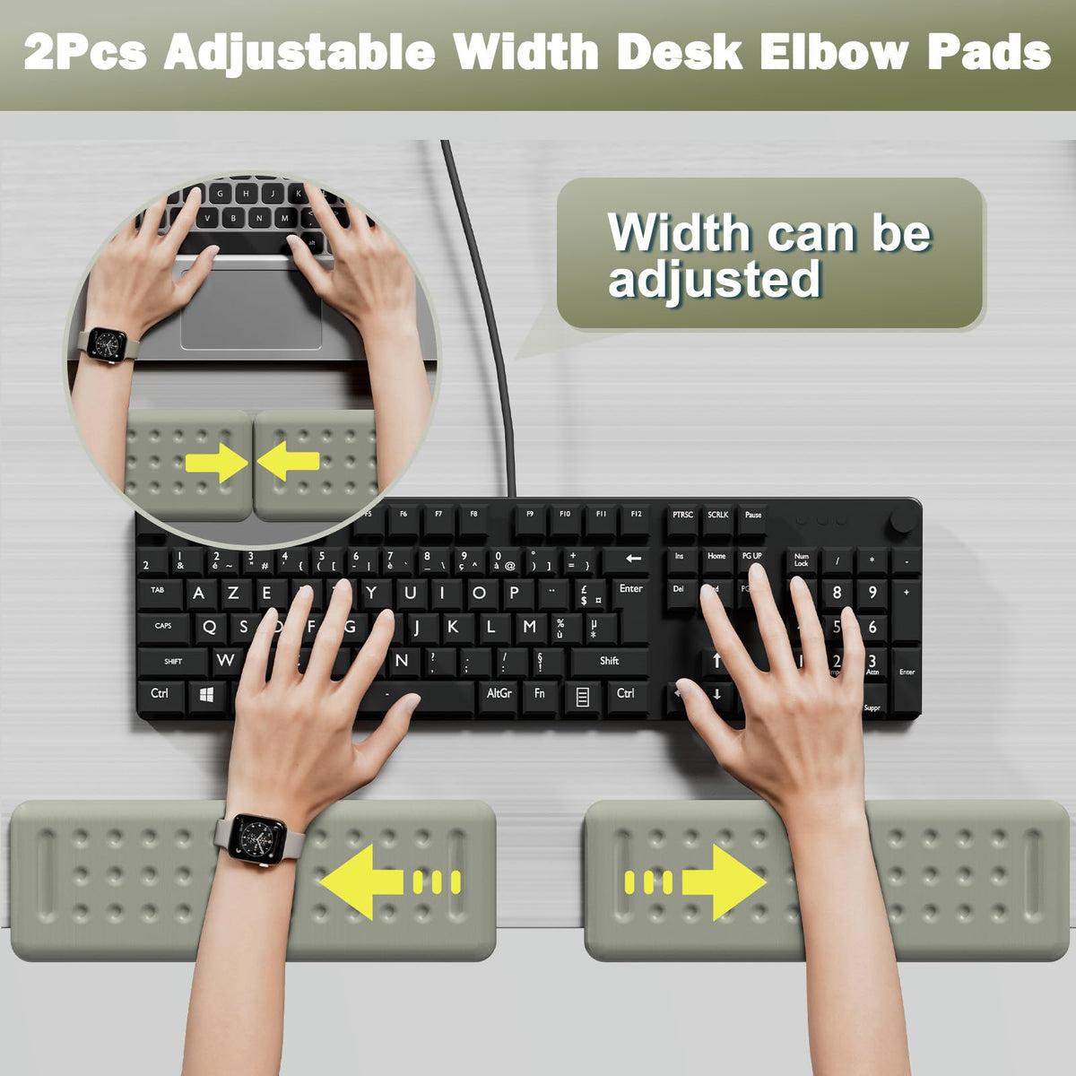 Leolee L-Shaped Desk Elbow Pads for Desk, Grey Memory Foam Arm Rest