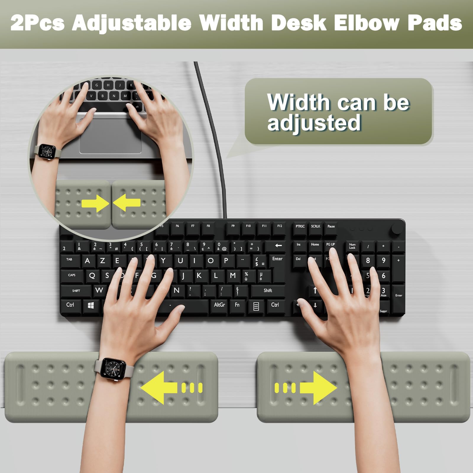 Leolee L-Shaped Desk Elbow Pads for Desk, Grey Memory Foam Arm Rest