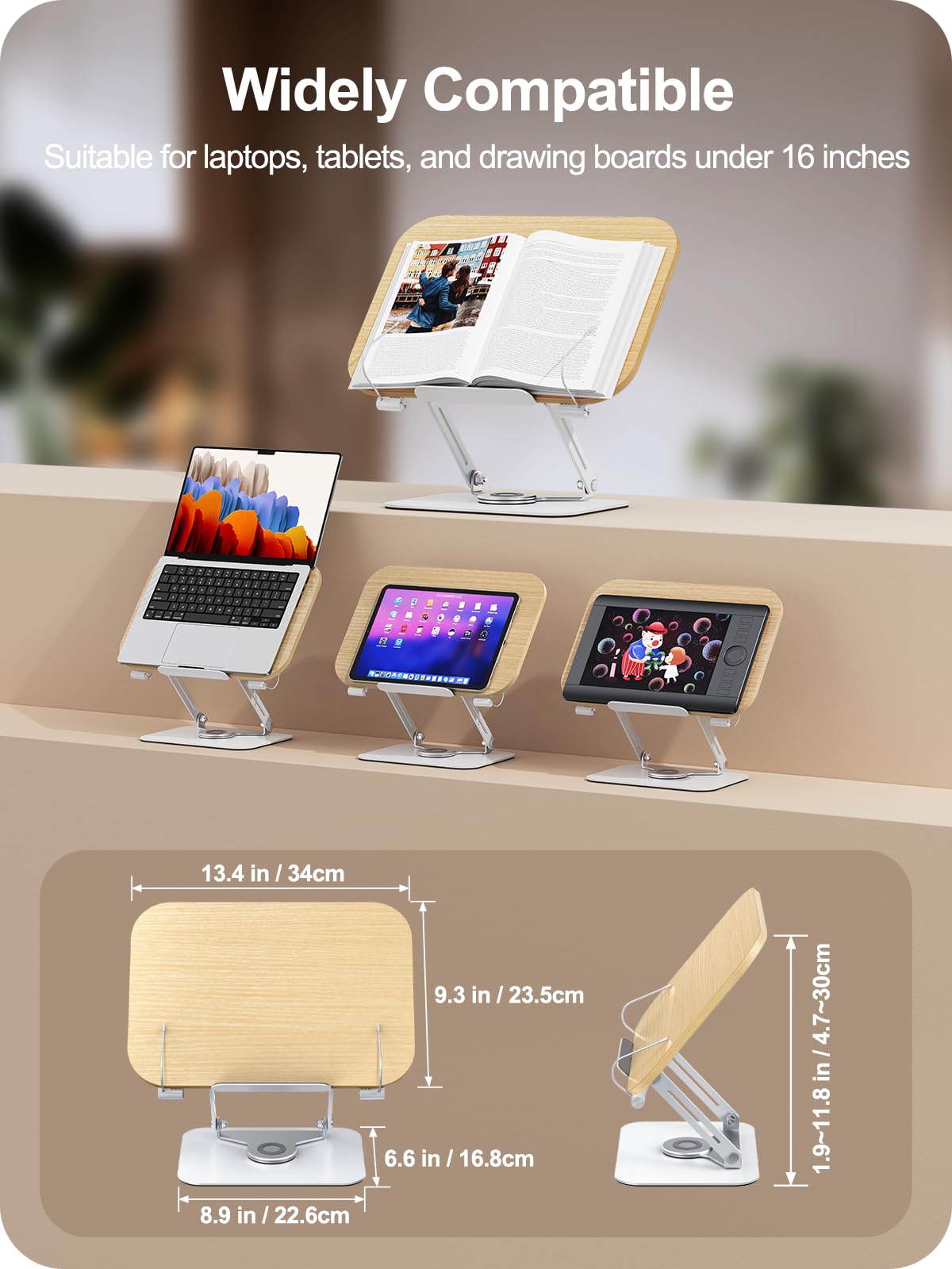 MOKURU Book Stand for Reading, 360° Adjustable Book Holder, Foldable Book Holder Stand, Cookbook