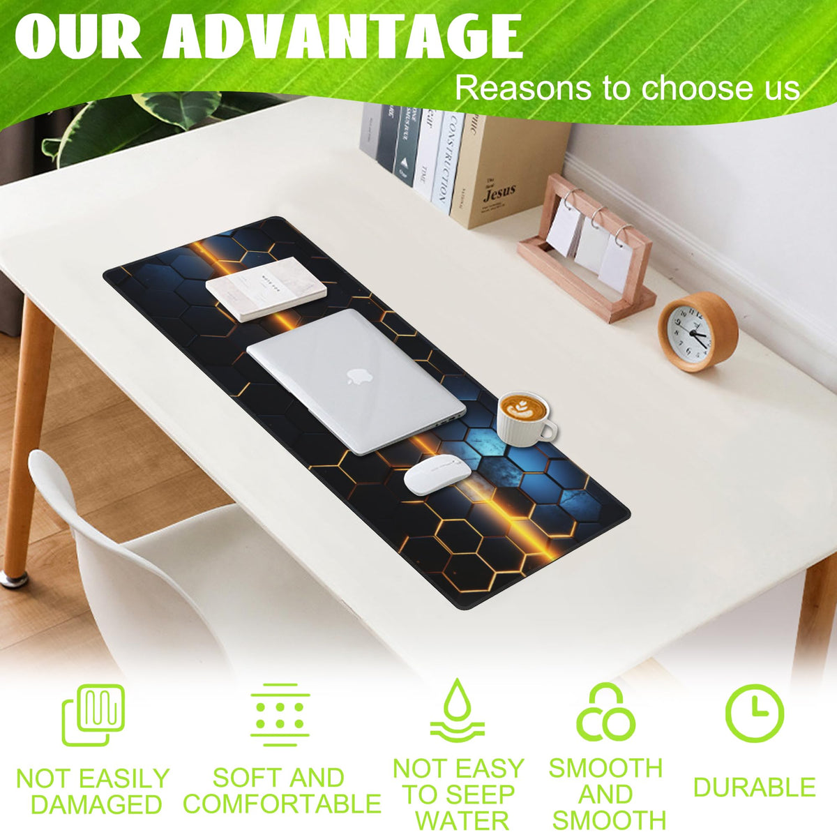 Eflxamz Large Gaming Mouse Pad for Desk,Golden Lines Honeycomb Technology Desk Mat,Honeycomb