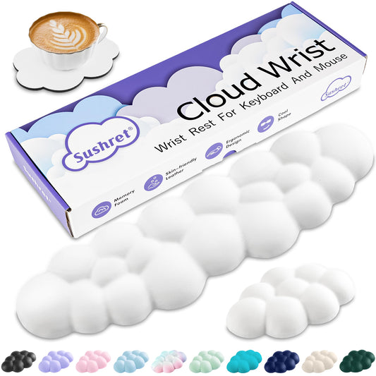 Sushret Cloud Wrist Rest Keyboard, Cloud Keyboard Wrist Pad Set with PU Leather Memory Foam, Cute