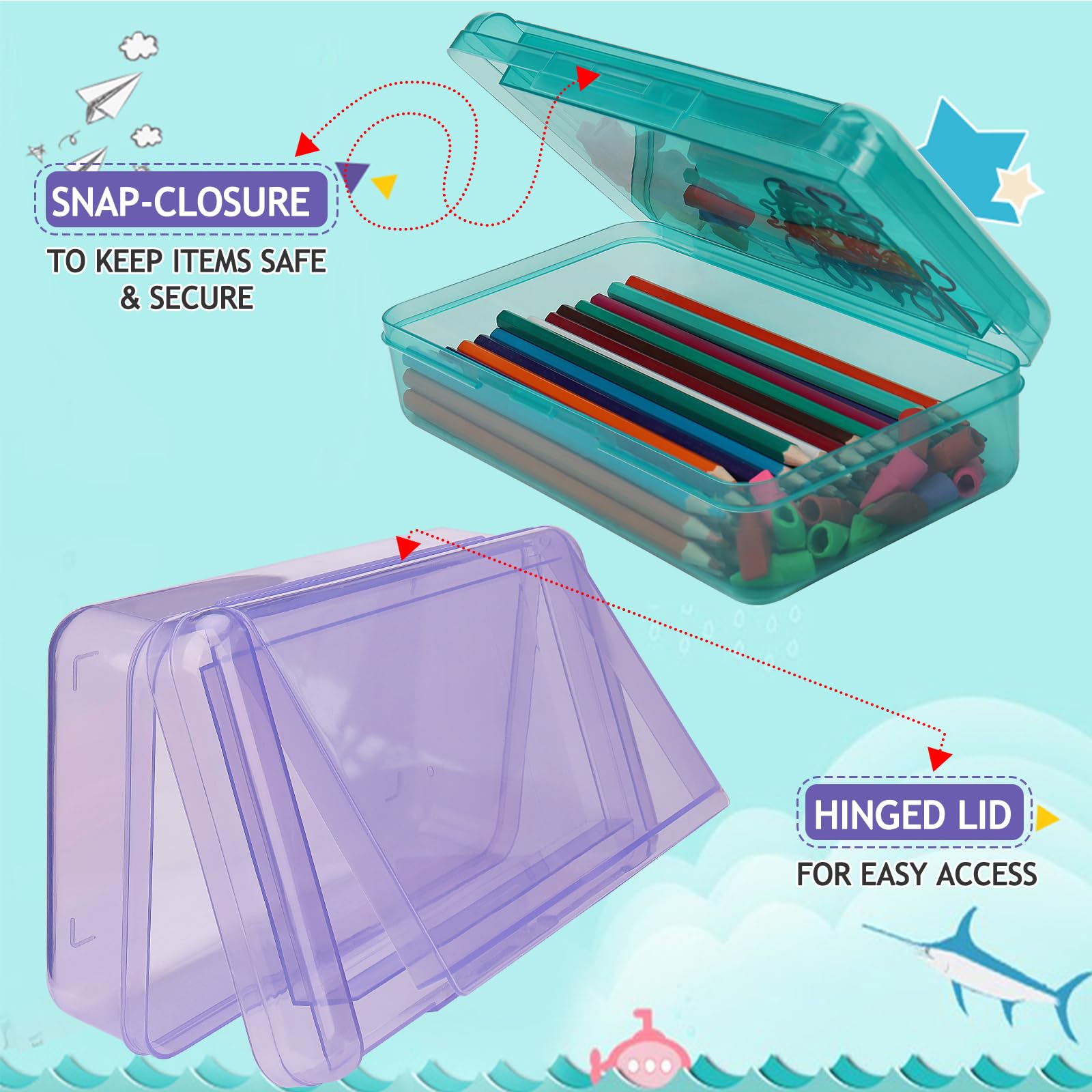 SFLHHDM Large Pencil Box, Double Layer Capacity Pencil Holders, Hard Pen Case with Snap-tight Lid