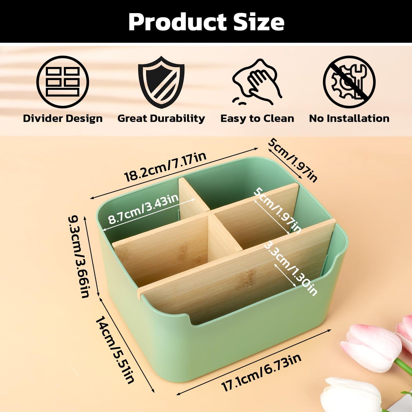 Segarty Green Remote Control Holder, Detachable Divided Bamboo Desk Organizer Caddy, Desktop