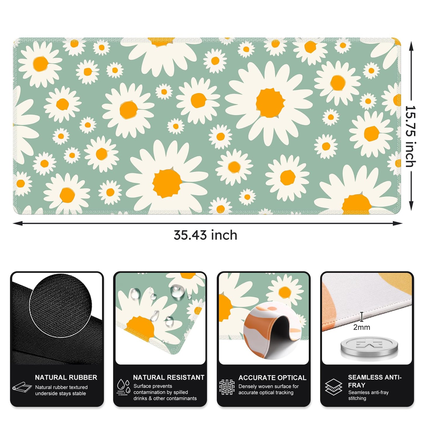 iCasso Desk Mat, Desk Matt for Desktop, Cute Desk Pad Mat, Daisy