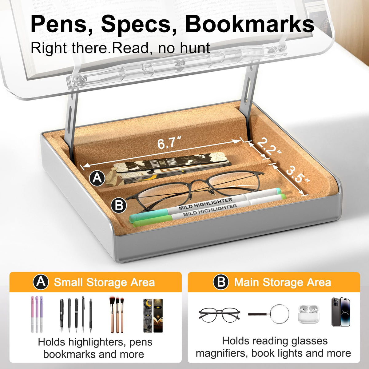 HUMANCOZY Book Stand with Storage, Book Holder for Reading Hands Free