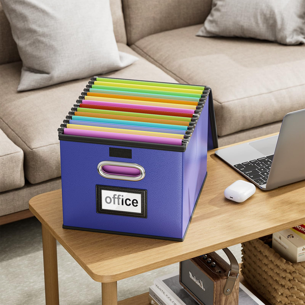 Huolewa File Organizer Box with Lids, Collapsible File Folder Organizer