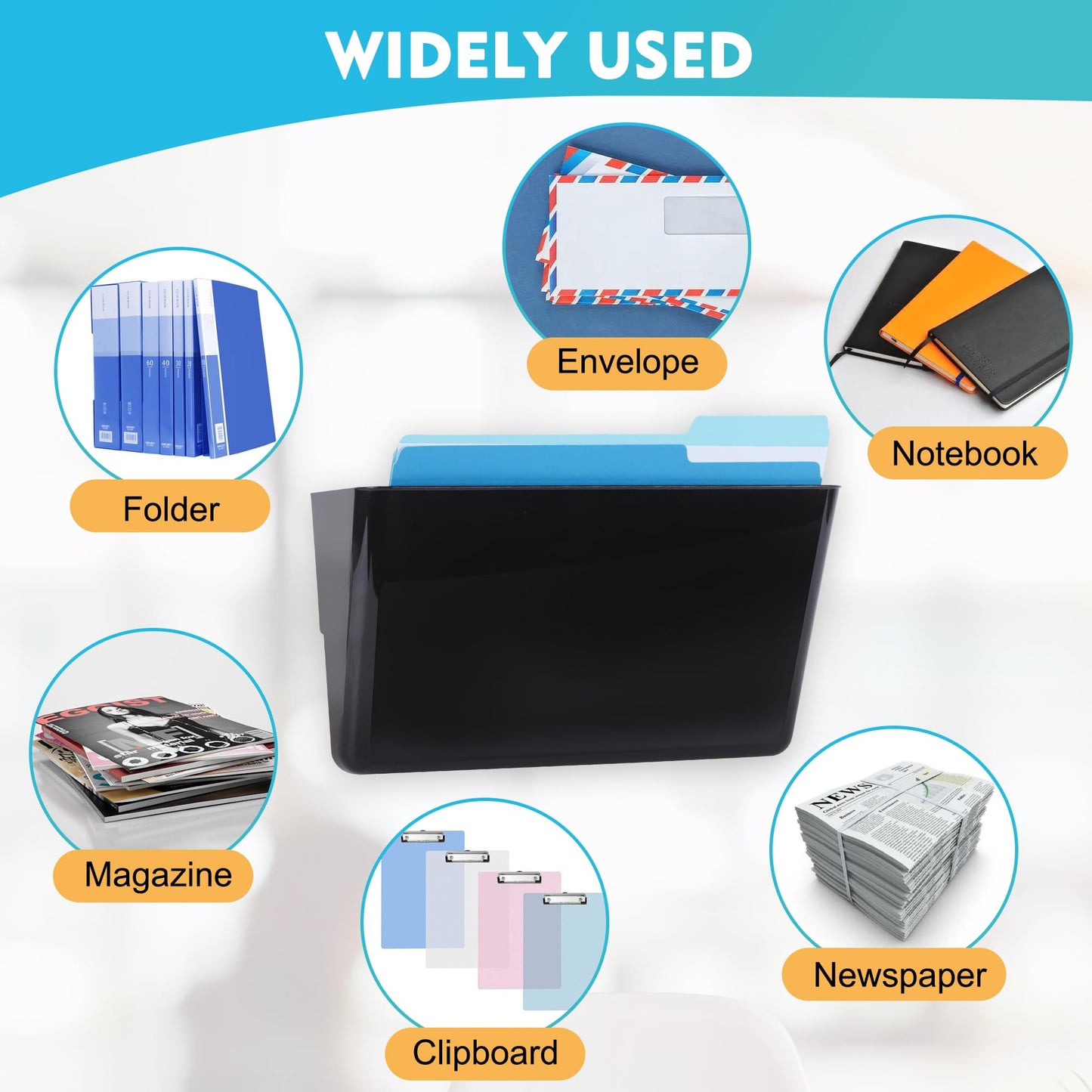 EASEPRES 8 Pack Black Plastic Single Pocket Hanging File Organizer, Wall Mount Paper Mails