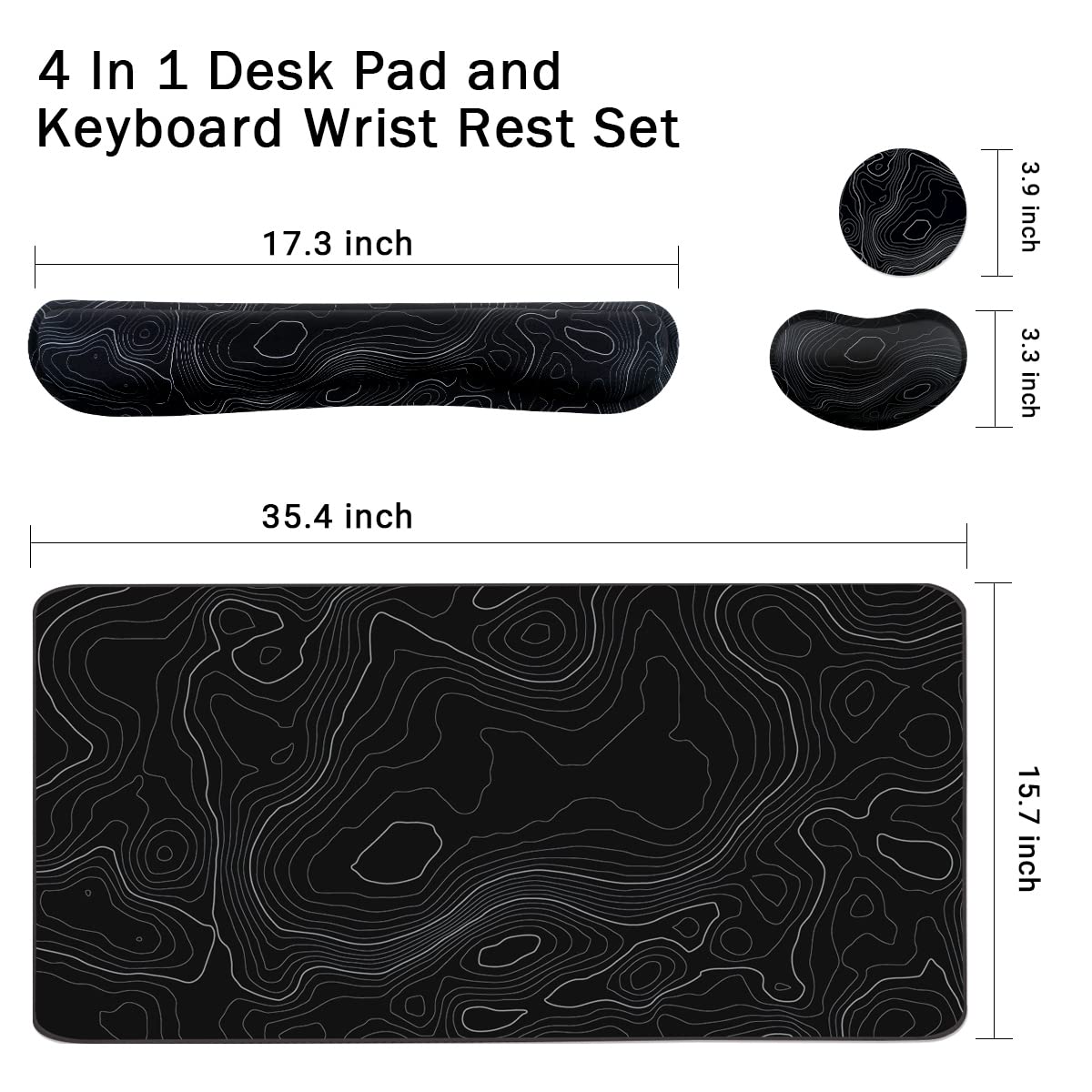 Topographic Large Mouse Pad and Keyboard Wrist Rest, Desk Pad for Keyboard and Mouse, 4-in-1 Large