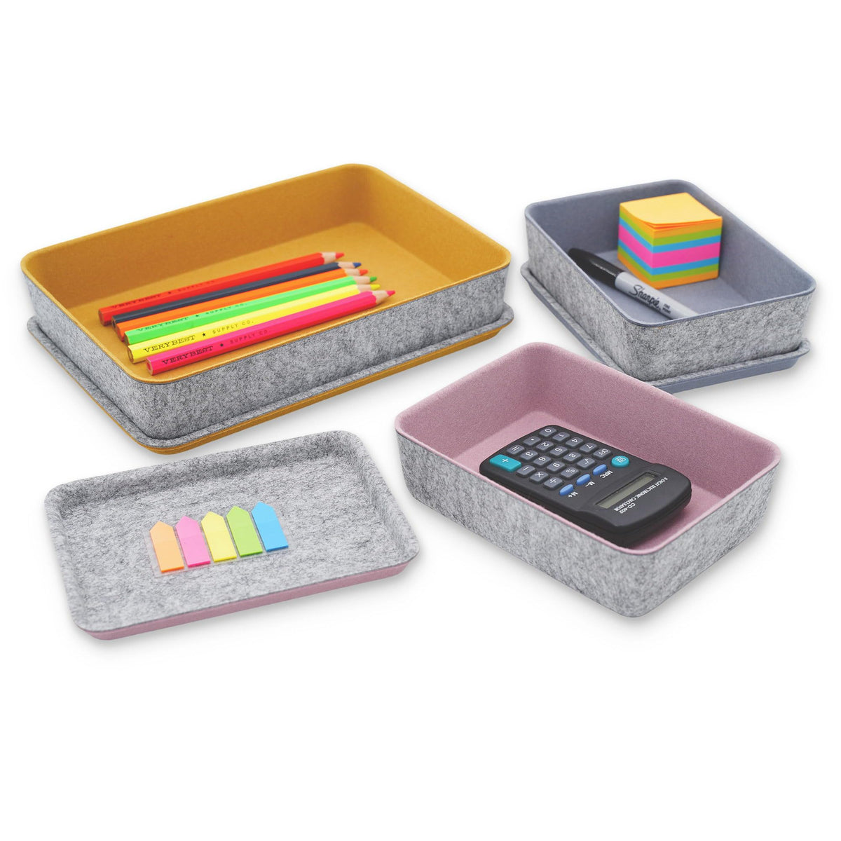Welaxy 3pc Stackable Lidded Felt Desk Drawer Organizer Multi-Color Bins