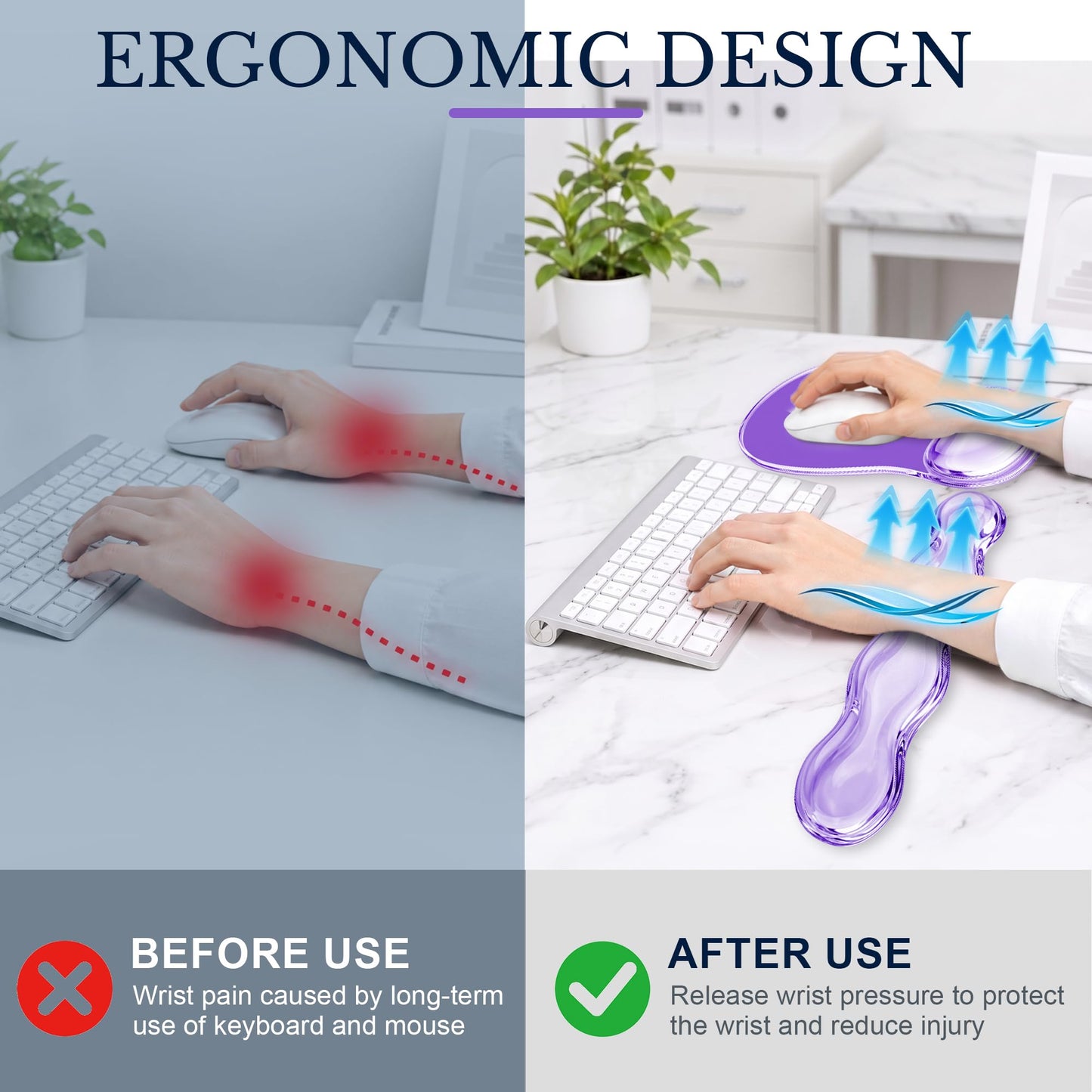 Keyboard Wrist Rest & Ergonomic Mouse Pad with Wrist Rest Set, Cute Transparent Gel Wrist Rest for
