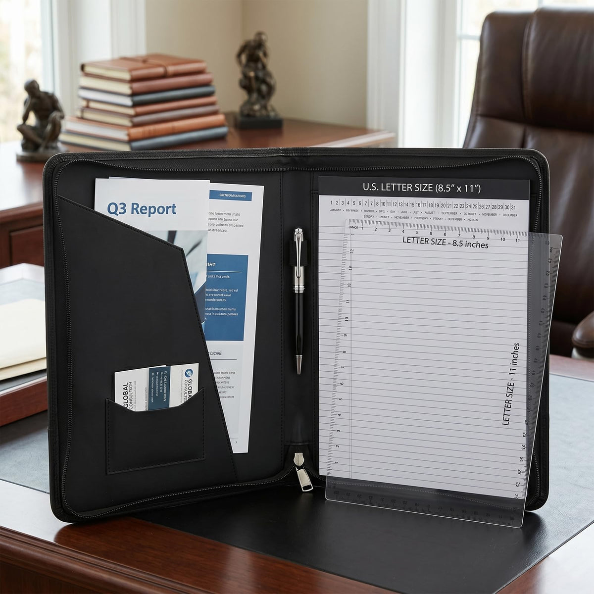 OOWOLF Padfolio Portfolio Folder, PU Leather Professional with 8.5 x 11 Letter Size Writing Pad