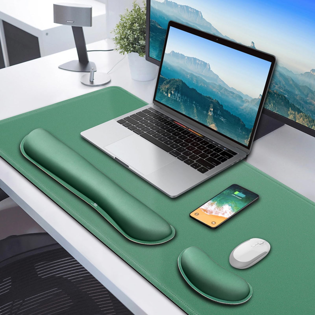 Gimars 4 in 1 Mouse Pad and Keyboard Wrist Rest Set, Large Mouse Pad with Memory Foam Wrist Support